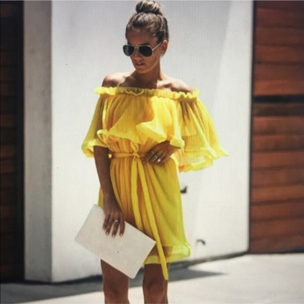 VICI Pop Culture Ruffle Off-Shoulder Dress